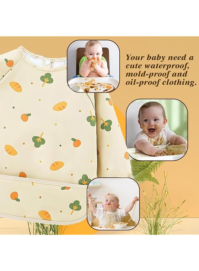 يو-هومي مريلة بأكمام طويلة، مريلة للأطفال للتغذية والتسنين، مريلة مقاومة للماء للأطفال الصغار، مريلة بأكمام كاملة، مريلة للأطفال لتناول الطعام للأولاد والبنات مع جيب لالتقاط الطعام، سهلة التنظيف وقابلة للغسل - Image 3