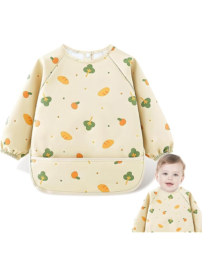 يو-هومي مريلة بأكمام طويلة، مريلة للأطفال للتغذية والتسنين، مريلة مقاومة للماء للأطفال الصغار، مريلة بأكمام كاملة، مريلة للأطفال لتناول الطعام للأولاد والبنات مع جيب لالتقاط الطعام، سهلة التنظيف وقابلة للغسل - Image 1