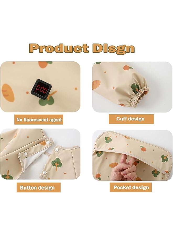 يو-هومي مريلة بأكمام طويلة، مريلة للأطفال للتغذية والتسنين، مريلة مقاومة للماء للأطفال الصغار، مريلة بأكمام كاملة، مريلة للأطفال لتناول الطعام للأولاد والبنات مع جيب لالتقاط الطعام، سهلة التنظيف وقابلة للغسل - Image 4