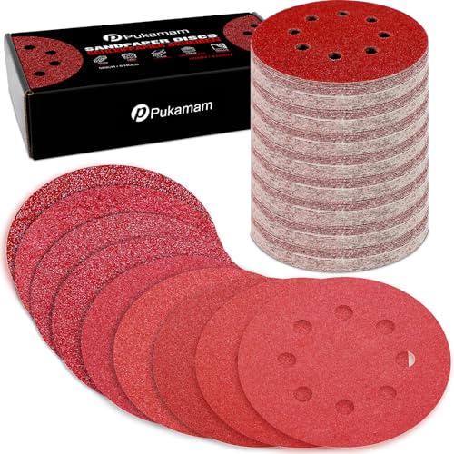 Pukamam 170 Pcs 5 inch Sanding Discs 40 60 80 120 180 240 320 400 600 Grit 8 Hole Hook and Loop Round Sandpaper for Random Orbital Sander - Image 1