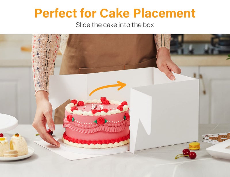 Kootek 15pcs Cake Boxes, 12x12x8 Inches Tall Cake Box with Window, White Bakery Boxes, Large Baking Boxes, Square Cardboard Cake Box for Multi-Layer Cakes, Cake Decorating Supplies for Gift Giving - Image 4