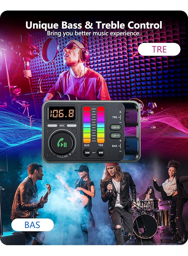 Lencent Bluetooth 5.3 Car Fm Transmitter, Hi-Fi Treble & Bass Music Player, Pd20W Qc18W Fast Car Charger, Radio Bluetooth Car Adapter With Dual Mics For Hands-Free Call, Siri, U Disk/3.5Mm Aux - Image 2