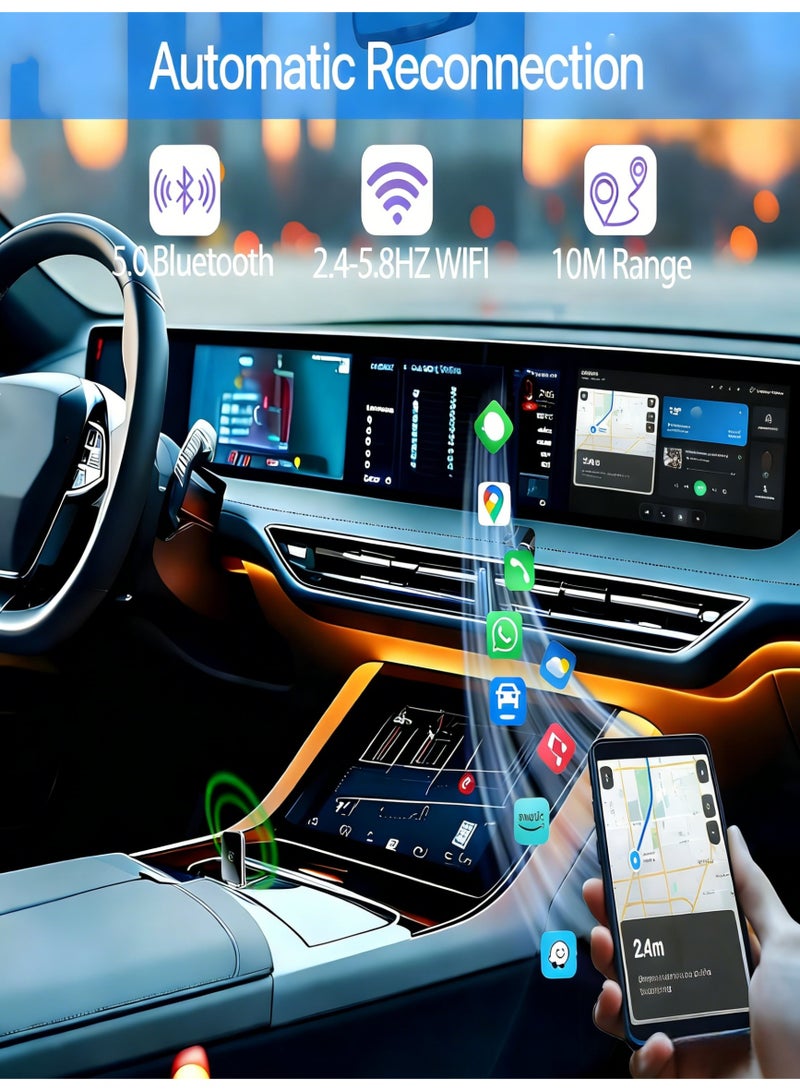 كلوزيلي محول كاربلاي لاسلكي، 2 في 1 كاربلاي وأندرويد أوتو، سهل التوصيل والتشغيل، محول من سلكي إلى لاسلكي، اتصال بلوتوث وواي فاي مستقر، تصميم صغير الحجم، متوافق مع USB-A/Type-C، تحديث عبر الإنترنت (OTA) - Image 4