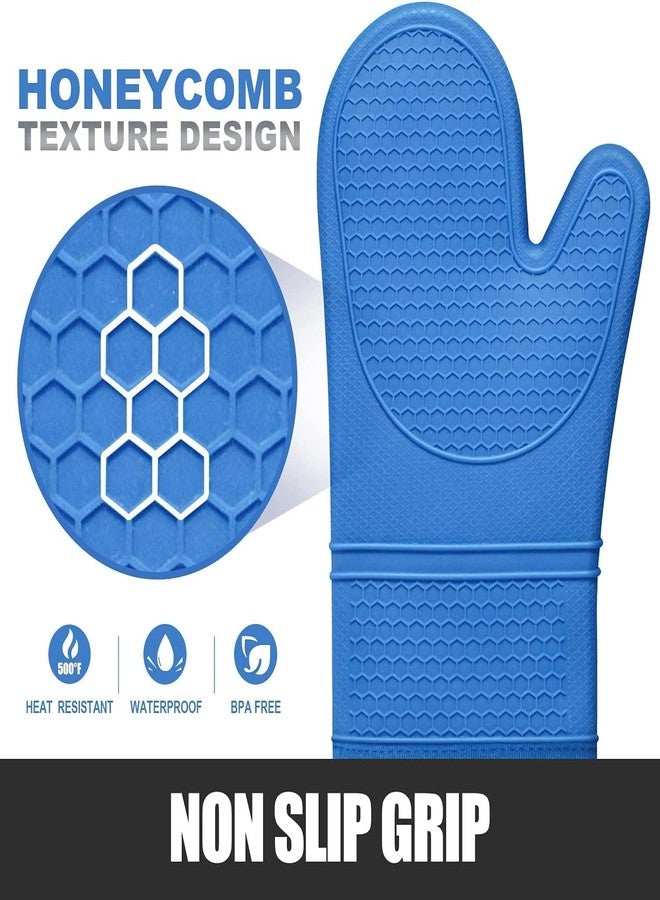 Rorecay 6pcs Oven Mitts and Pot Holders Sets for Kitchen, Extra Long Non-Slip Silicone Oven Gloves Heat Resistant 500 Degrees Potholders Hot Pads for Baking Cooking, Quilted Liner, Lake Blue - Image 3