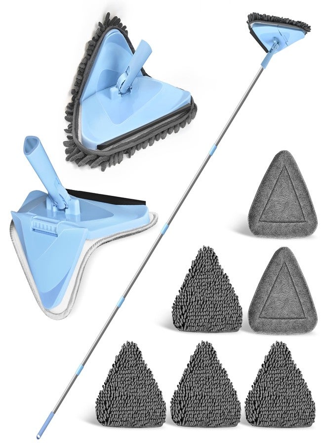 NEWE Wall Mop Cleaner with 80 Inches Long Handle, 180° Folding Ceiling Cleaning Tool with Squeegee, Triangle Baseboard Scrubber with 4 Chenille Duster and 2 Microfiber Pads for Washing Painted Walls - Image 1
