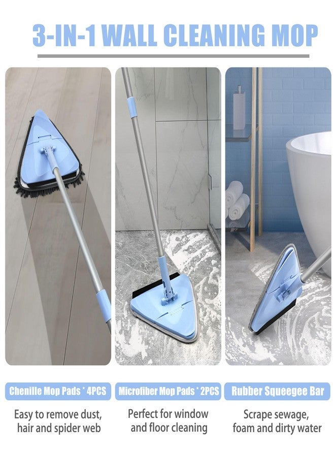 NEWE Wall Mop Cleaner with 80 Inches Long Handle, 180° Folding Ceiling Cleaning Tool with Squeegee, Triangle Baseboard Scrubber with 4 Chenille Duster and 2 Microfiber Pads for Washing Painted Walls - Image 3