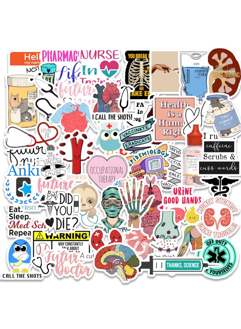 قوس قزح أورينبو 50 قطعة من ملصقات معدات العلوم الطبية، ملصقات فينيل مقاومة للماء لسماعة الطبيب والممرضة، ملصقات تشريح أعضاء جسم الإنسان، ملصقات لزجاجات المياه، والكمبيوتر المحمول، والأمتعة، والكوب، والكمبيوتر، والهاتف المحمول، ولوح التزلج - Image 1