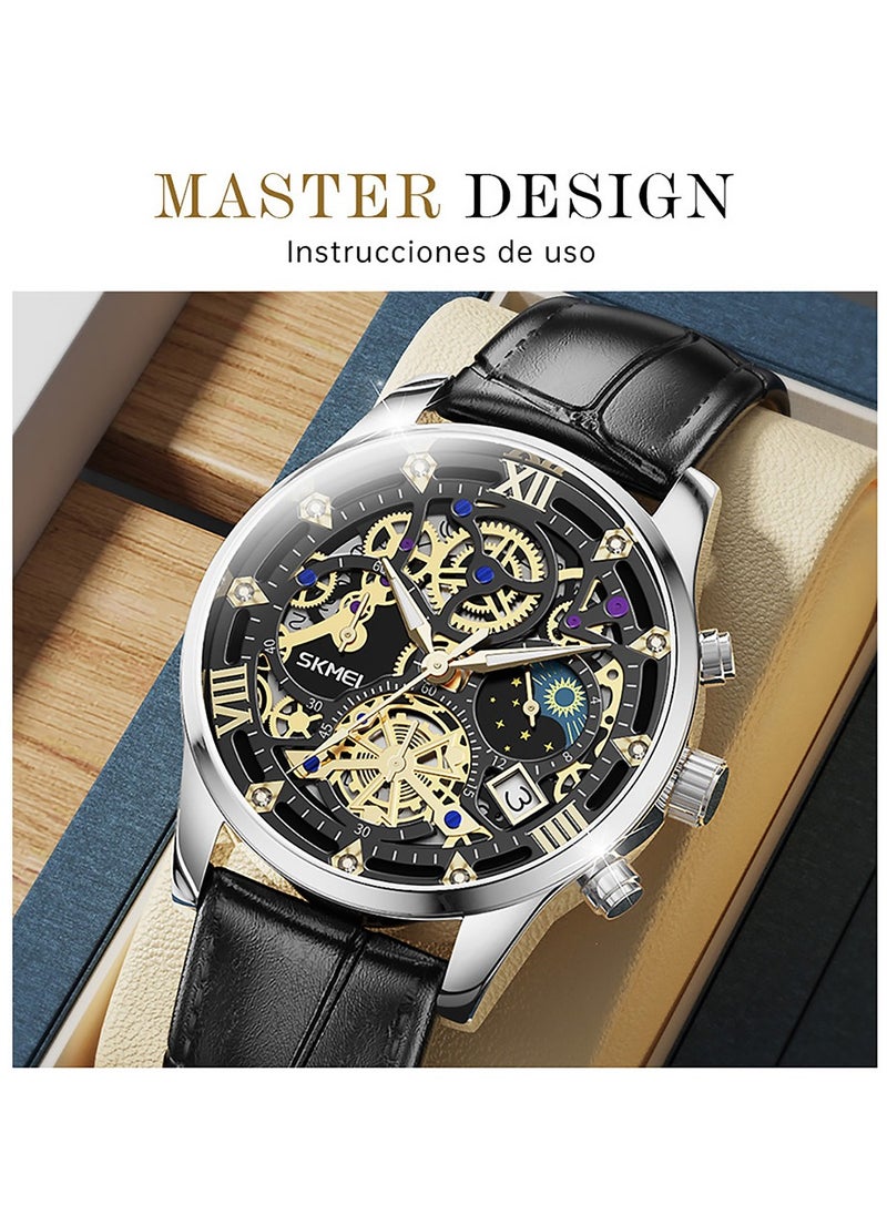 Watches for Men Quartz Water Resistant Leather Watch 7039