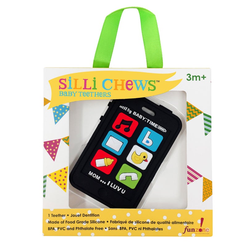 Silli Chews Cell Phone Teether | Cute Baby Teether Black | Kids Pretend Play Toy Fake Phone for Babies | Mobile Telephone Silicone Teething Toy | Infant Pain Relief Apple Smart | Silly Chew Toy - Image 4