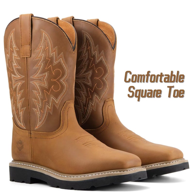 SUREWAY Men's Western Cowboy Boots-Soft Toe,Waterproof Square Toe Work Boots for Men,Extremely Comfortable Durable Proved,Superior Oil/Slip Resistant,Thicker Leather,Rubber Sole,Work Boots/Shoes With - Image 3