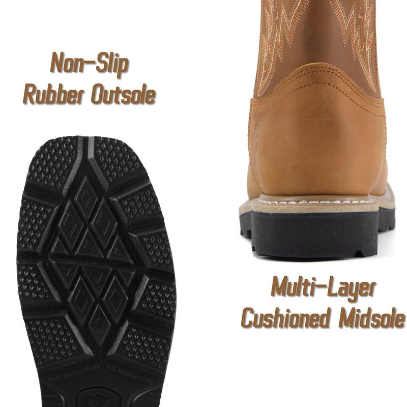 SUREWAY Men's Western Cowboy Boots-Soft Toe,Waterproof Square Toe Work Boots for Men,Extremely Comfortable Durable Proved,Superior Oil/Slip Resistant,Thicker Leather,Rubber Sole,Work Boots/Shoes With - Image 5