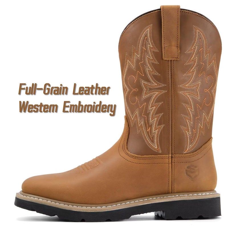 SUREWAY Men's Western Cowboy Boots-Soft Toe,Waterproof Square Toe Work Boots for Men,Extremely Comfortable Durable Proved,Superior Oil/Slip Resistant,Thicker Leather,Rubber Sole,Work Boots/Shoes With - Image 4