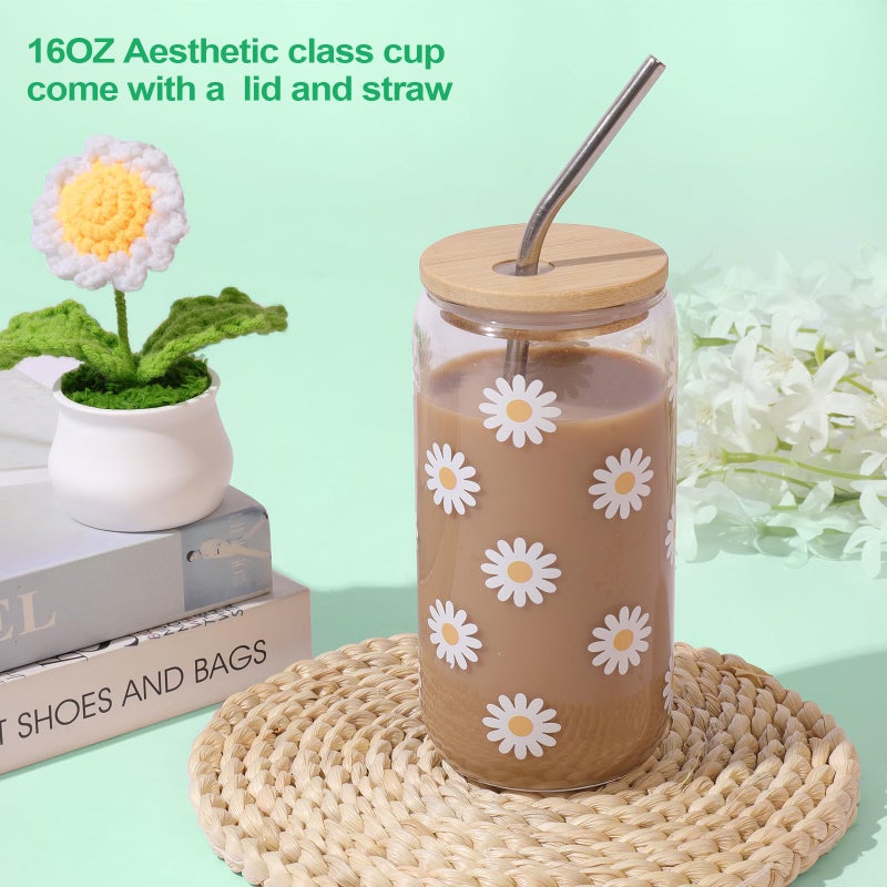 FAJAO Birthday Gifts For Women, Teen Girl, Her, Happy Birthday Gift Box For Girl, Daughter, Women, Sister,Friends, Cute Daisy Aesthetic Glass Cups Gift Set 8pcs - Image 3