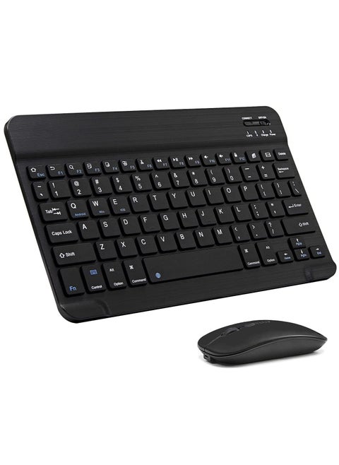 UltraSlim Bluetooth Keyboard and Mouse Combo Rechargeable Portable Wireless Keyboard Mouse Set for Apple iPad iPhone iOS 13 and Above Samsung Tablet Phone Smartphone Android Window. (BLACK)
