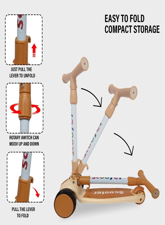 NHR Kick Scooter for Kids, Foldable Scooter with 4 Adjustable Height Levels & Colorful Light Wheels, Lightweight Scooty for Boys & Girls (3+ Years, Cream) - Image 4