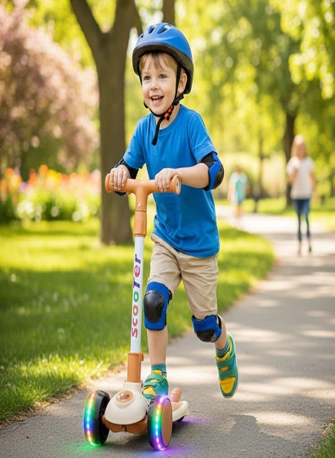NHR Kick Scooter for Kids, Foldable Scooter with 4 Adjustable Height Levels & Colorful Light Wheels, Lightweight Scooty for Boys & Girls (3+ Years, Cream) - Image 1
