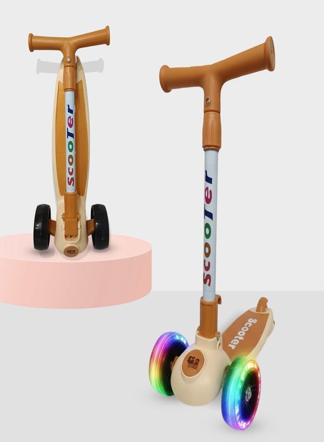 NHR Kick Scooter for Kids, Foldable Scooter with 4 Adjustable Height Levels & Colorful Light Wheels, Lightweight Scooty for Boys & Girls (3+ Years, Cream) - Image 2