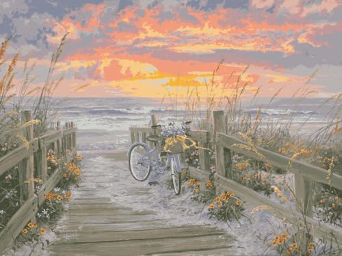 Ledgebay DIY Paint by Numbers Kit for Adults Unframed Canvas: Beginner to Advanced Paint by Numbers Kit Kits Include Acrylic Paint Set 4 Brushes & Tabletop Easel (Morning Ride 16" x 20" Unframed) - Image 1