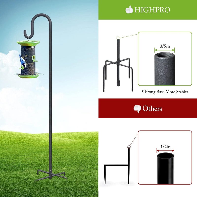 Highpro خطاطيف الرعاة للخارج 47 بوصة عمود مغذي الطيور مقاوم للسناجب حامل مغذي الطيور الطائر ثقيل الوزن مع قاعدة 5 شوكات لتعليق مغذي الطيور، سلال النباتات، فوانيس ضوء الشمس - Image 4