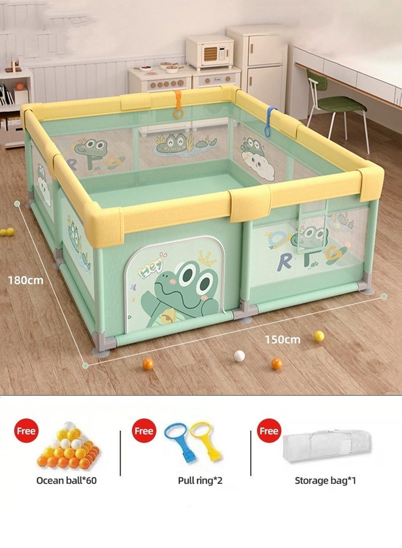 ميكسد سياج ملعب كبير ، طفل رضيع متنقل للأطفال ووكر ، آمنة للأطفال مركز النشاط ، وعرة منطقة اللعب ، مع 2 سحب الخواتم ، 60 الكرات البحرية وحقيبة التخزين ، 180x200cm - Image 1