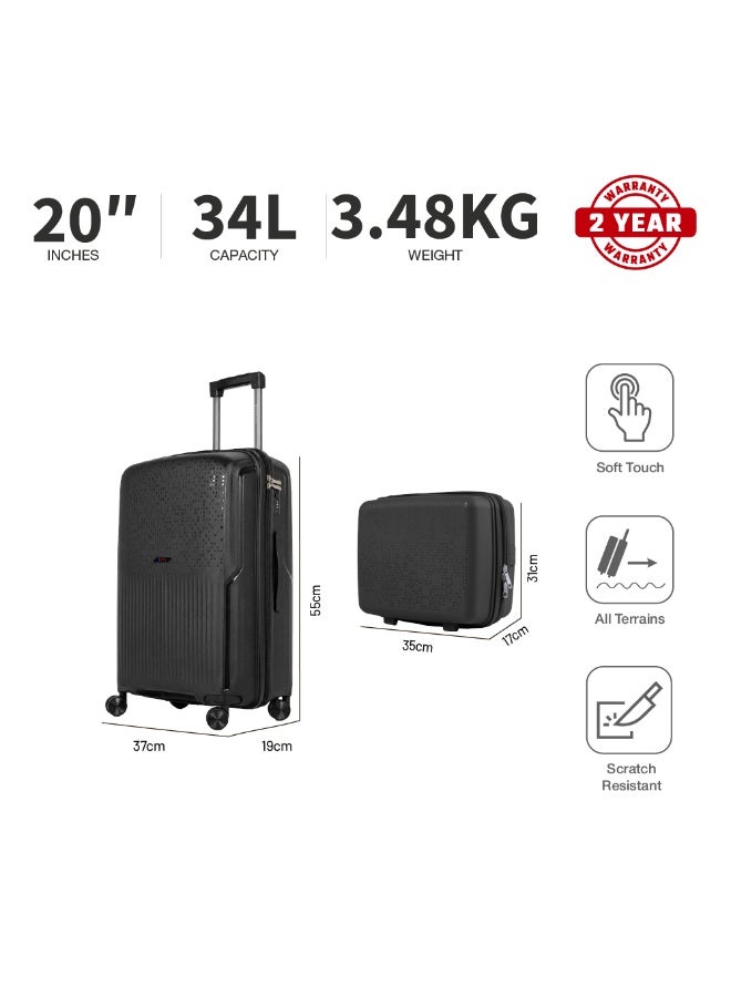 Eagle Express Neon X 2 Piece Luggage Set 14/20 Inch Black, PP Hard Shell Trolley Suitcase Set with Vanity Case and Cabin Carry On Luggage, Lightweight Travel Bags with Spinner Wheels, Secure Lock System and 2 Year Warranty - Image 3