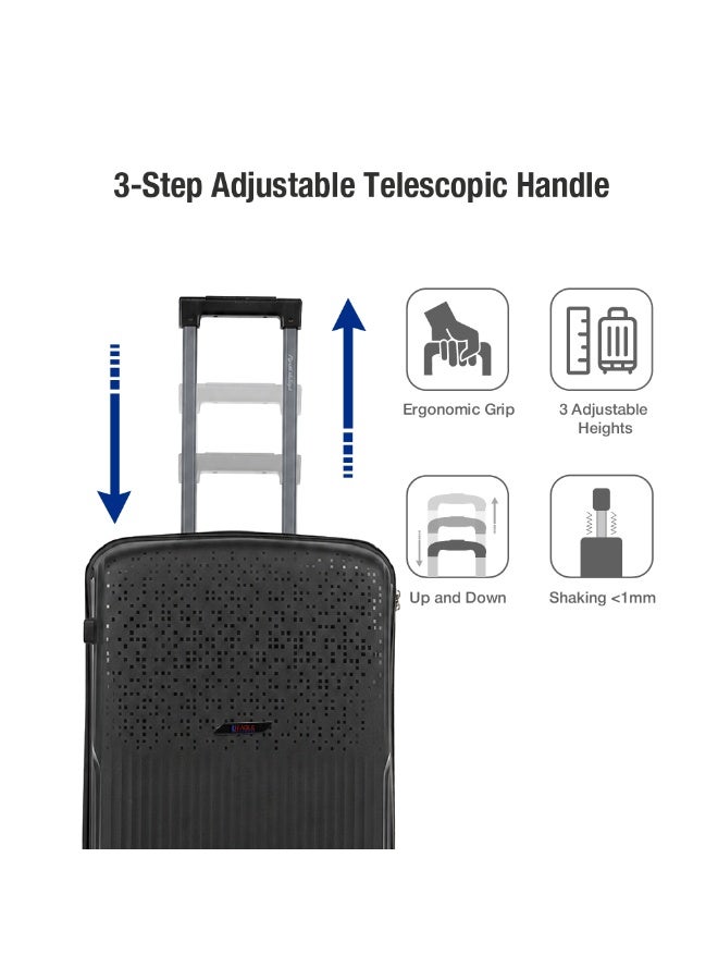 Eagle Express Neon X 2 Piece Luggage Set 14/20 Inch Black, PP Hard Shell Trolley Suitcase Set with Vanity Case and Cabin Carry On Luggage, Lightweight Travel Bags with Spinner Wheels, Secure Lock System and 2 Year Warranty - Image 4