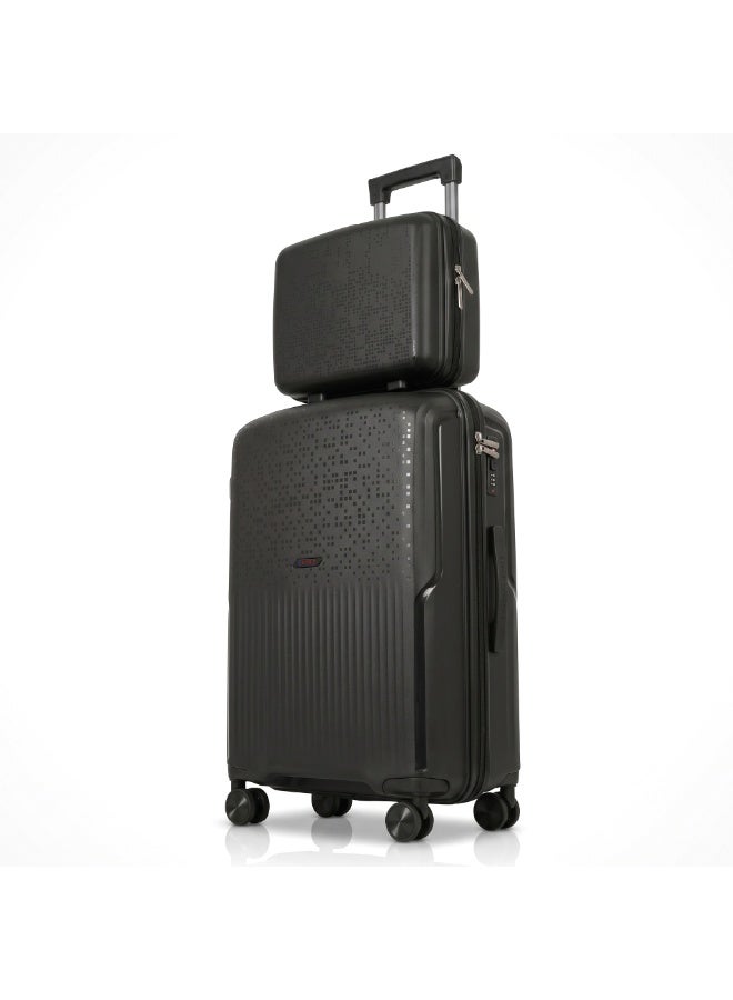 Eagle Express Neon X 2 Piece Luggage Set 14/20 Inch Black, PP Hard Shell Trolley Suitcase Set with Vanity Case and Cabin Carry On Luggage, Lightweight Travel Bags with Spinner Wheels, Secure Lock System and 2 Year Warranty - Image 1
