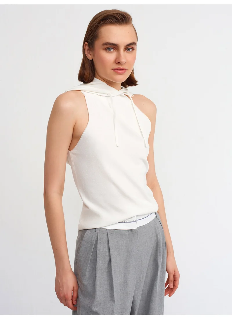 Dilvin 10336 One Shoulder Hooded Blouse-Ecru