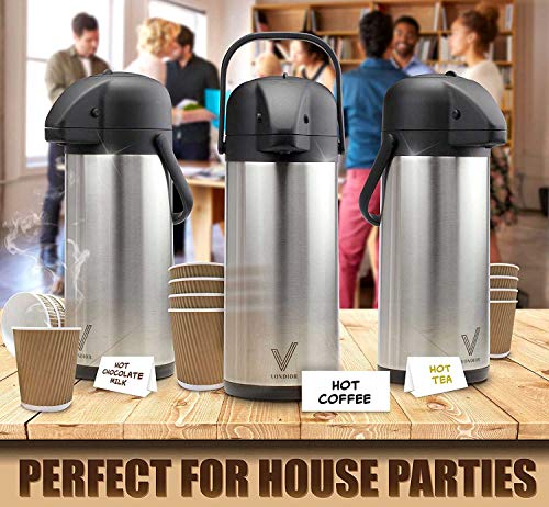 Vondior 85 oz (2.5L) Airpot Coffee Carafe with Pump, Insulated Stainless Steel Coffee Dispenser, Coffee Carafes for Keeping Hot/Cold, Hot Beverage Dispenser for Party - Image 5