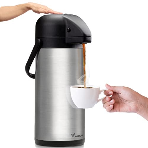 Vondior 85 oz (2.5L) Airpot Coffee Carafe with Pump, Insulated Stainless Steel Coffee Dispenser, Coffee Carafes for Keeping Hot/Cold, Hot Beverage Dispenser for Party - Image 1