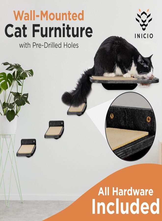 INICIO Cat Wall Shelves - Dog Proof Feeding Station with Wall Mounted Shelves, Durable 3 Step Birch Floating Shelf for Cats Up to 15lbs, Includes Attached Cat Food Bowl for Convenient Feeding - Black - Image 5