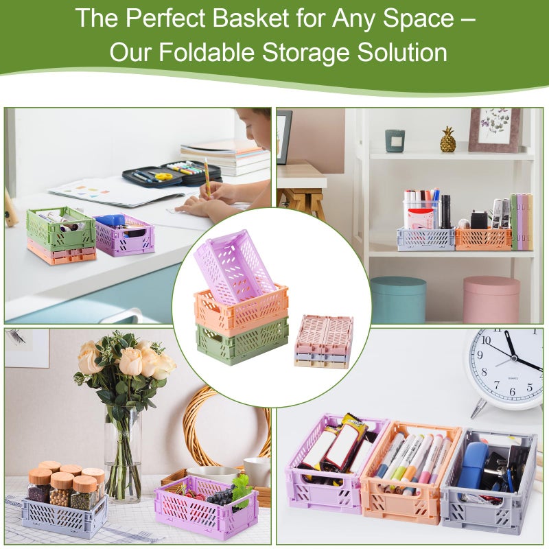 HUUSMOT 6-Pack Small Pastel Plastic Storage Baskets, Collapsible Crates for Organizing, Space-Saving Mini Bins for Classroom, Kitchen, Office, Bedroom (5.9" x 3.8" x 2.2") - Image 5