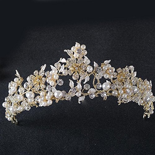 FXmimior Vintage Gold Flower Bead Bridal Wedding Crown Headband Women Crystal Tiara Headpiece Wedding Hair Accessories - Image 3