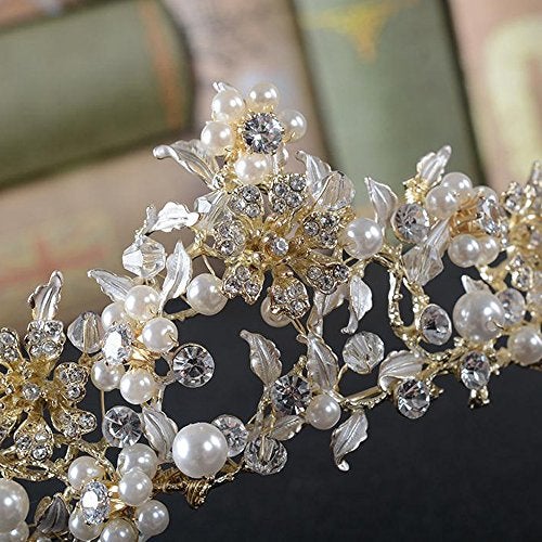 FXmimior Vintage Gold Flower Bead Bridal Wedding Crown Headband Women Crystal Tiara Headpiece Wedding Hair Accessories - Image 5