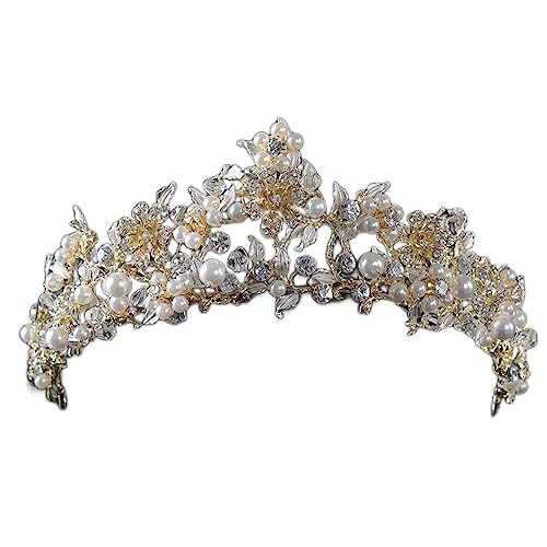 FXmimior Vintage Gold Flower Bead Bridal Wedding Crown Headband Women Crystal Tiara Headpiece Wedding Hair Accessories - Image 1