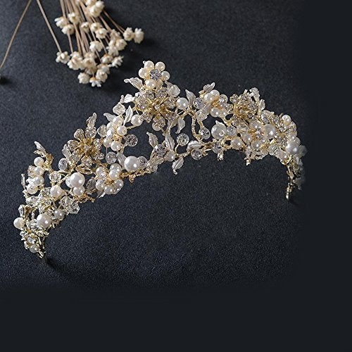 FXmimior Vintage Gold Flower Bead Bridal Wedding Crown Headband Women Crystal Tiara Headpiece Wedding Hair Accessories - Image 2