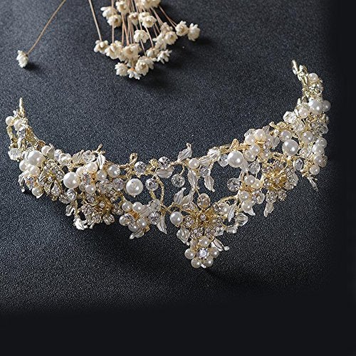 FXmimior Vintage Gold Flower Bead Bridal Wedding Crown Headband Women Crystal Tiara Headpiece Wedding Hair Accessories - Image 4