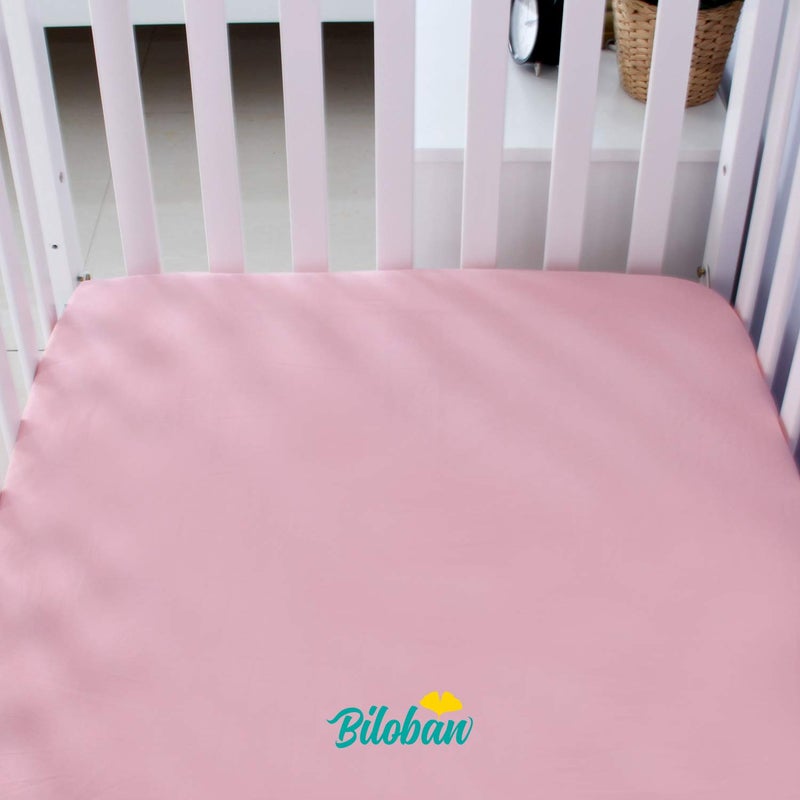 Biloban Crib Sheets Fitted, 2 Pack Crib Sheet Fits for Standard Crib Mattress, Neutral Toddler Bed Sheets Girl, White & Pink, 52”X 28” - Image 5