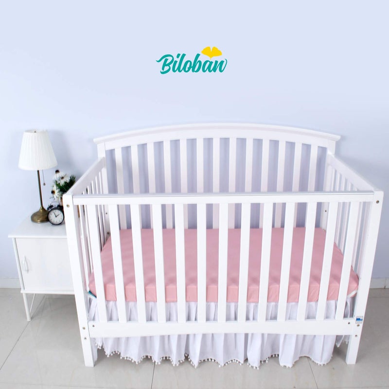 Biloban Crib Sheets Fitted, 2 Pack Crib Sheet Fits for Standard Crib Mattress, Neutral Toddler Bed Sheets Girl, White & Pink, 52”X 28” - Image 2