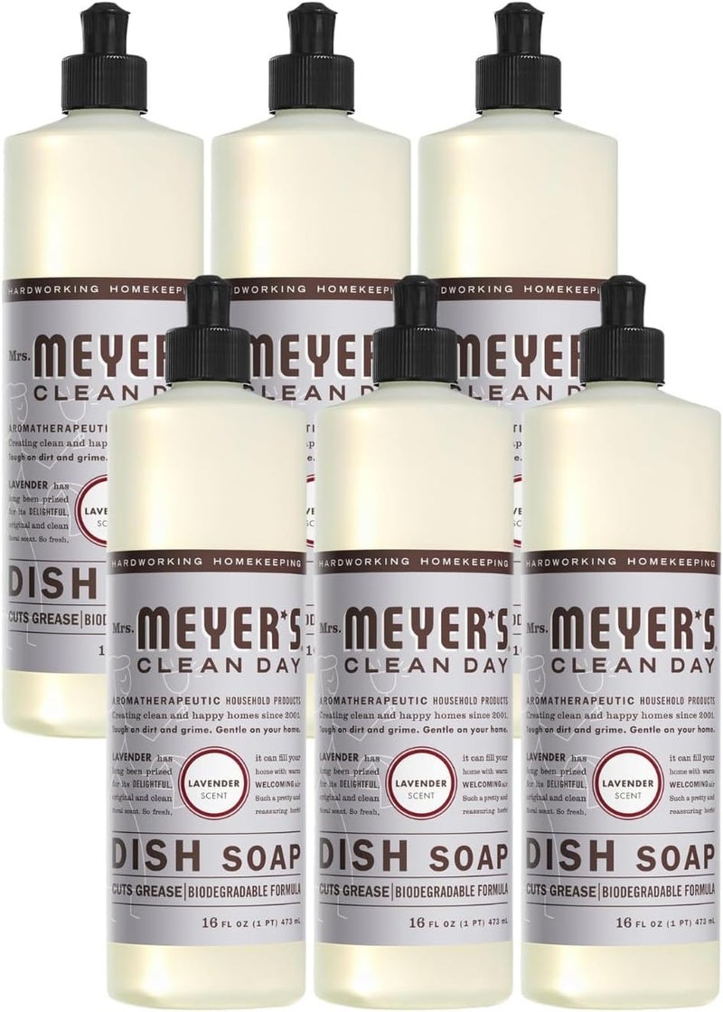 MRS. MEYER'S CLEAN DAY Liquid Dish Soap, Cruelty Free Formula, Lavender Scent, 16 oz- Pack of 6 - Image 1