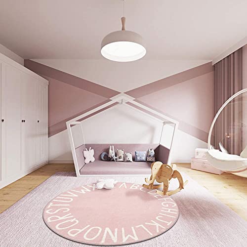 Topotdor Round Kids Play Rug Alphabet Nursery Area Rug Extra Large Soft Crawling Play Mat for Children Toddlers Bedroom (47 inch, Pink) - Image 3