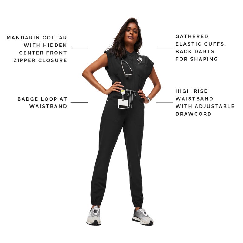 FIGS Women's Rafaela Cargo Jogger Scrubjumpsuit - Black M - Image 2