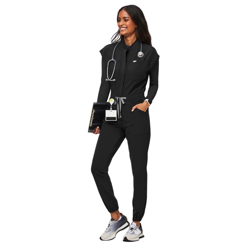 FIGS Women's Rafaela Cargo Jogger Scrubjumpsuit - Black M - Image 1