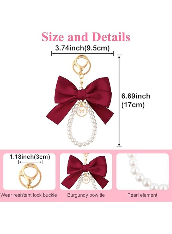 GIFT 4Pcs Pink and Red Bow Keychain for Women, Pearl Wristlet Keyring, Car Keys Handbag Purse Pendant, Cute Bag Charm Accessory, Elegant Key Holder for Purse, Handbag, Backpack, Ideal Gift for Girls (Light Pink & Red) - Image 5