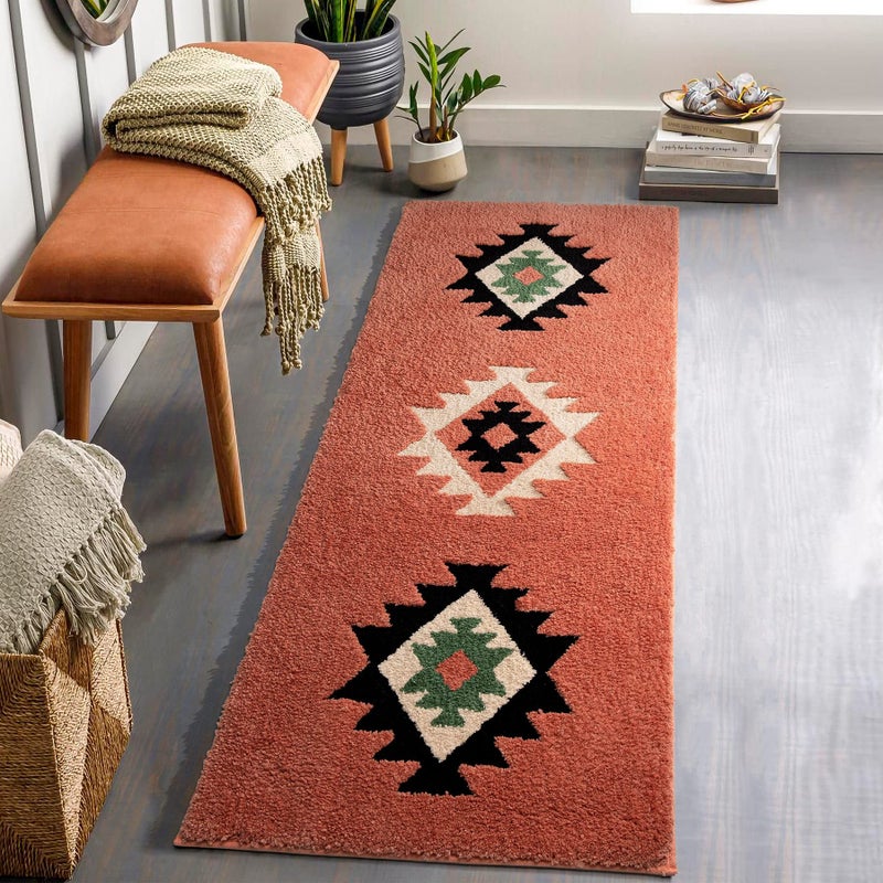 DEXDE Bathroom Runner Rugs 24x60 Boho Long Bath Mat for Bathroom Bedroom Hallway Kitchen Shower Luxury Soft Absorbent Bath Rugs Large Bohemian Carpet Farmhouse Decor, Coral Red - Image 3