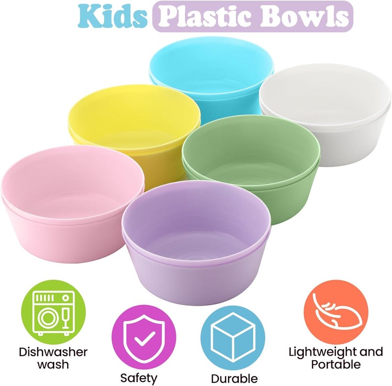Foaincore Foaincore 24 Pcs Kids Plastic Bowls 10 oz Cereal Snack Microwave Dishwasher Safe Toddler Bowls Kids Colorful Snack Children Salad Dessert Soup Supplies 6 Macaron  - Image 3