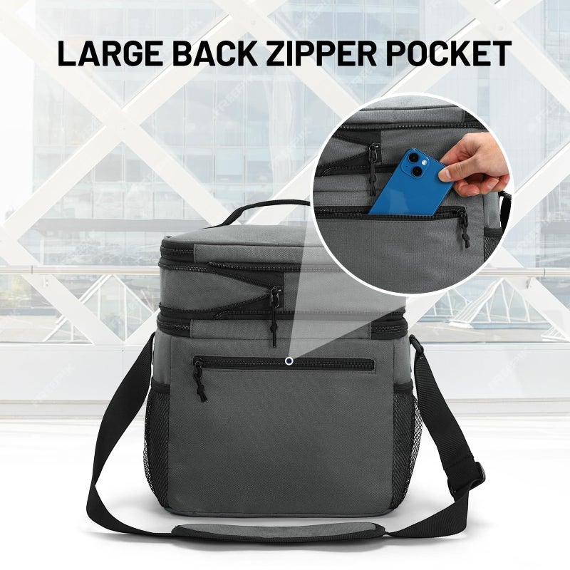 MIER Lunch Box for Men Expandable Insulated Dual Compartment Lunch Bag Leakproof Cooler Bag with Front and Back Pockets for Adult Work Travel Picnic Beach, Grey - Image 5