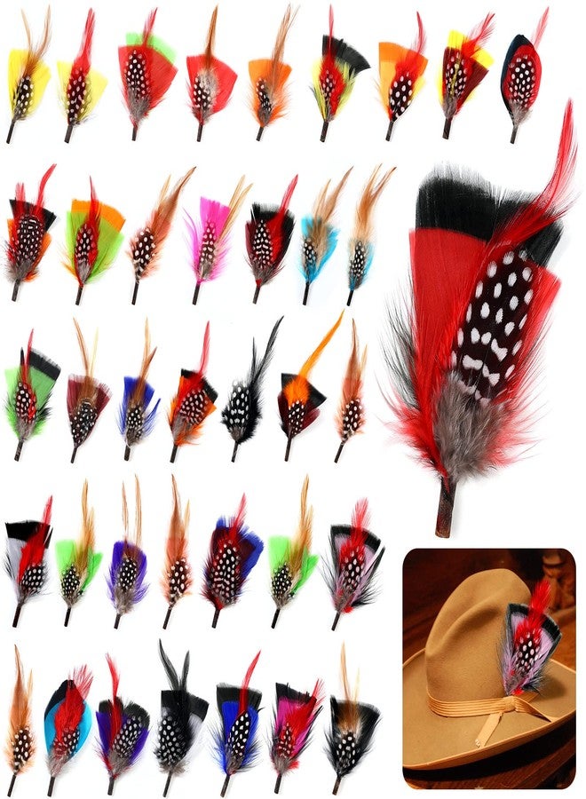 Geosar 36 Pieces Hat Feathers Halloween Colorful Large Hat Band Real Feathers Pack Xmas Pin Decor for DIY Christmas Decorations Men Women Kids Cowboy Western Party Accessories - Image 1