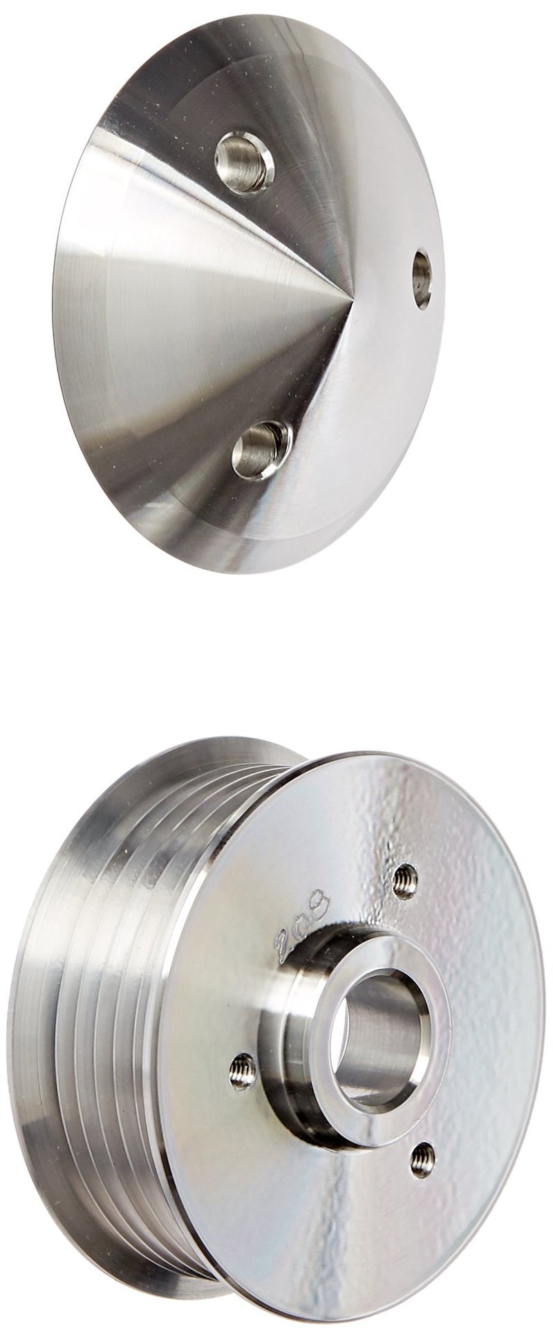 March Performance 208 Clear Powdercoat Billet Aluminum 6-Rib Serpentine Alternator Pulley with Cover - Image 1