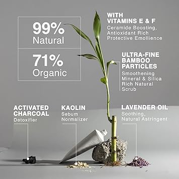 Druide Biolove Organic Exfoliating Face Cleanser Activated Charcoal Fine Bamboo Stem Particles Gently Scrub Lift Impurities Unclog Refine Pores for Sensitive Skin 50g - Image 4
